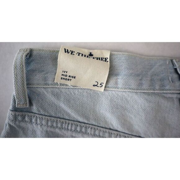 We The Free OB1712345 Women Sz 25 Blue Ivy Mid-Rise Button-Fly Raw Hem Shorts - Picture 6 of 10